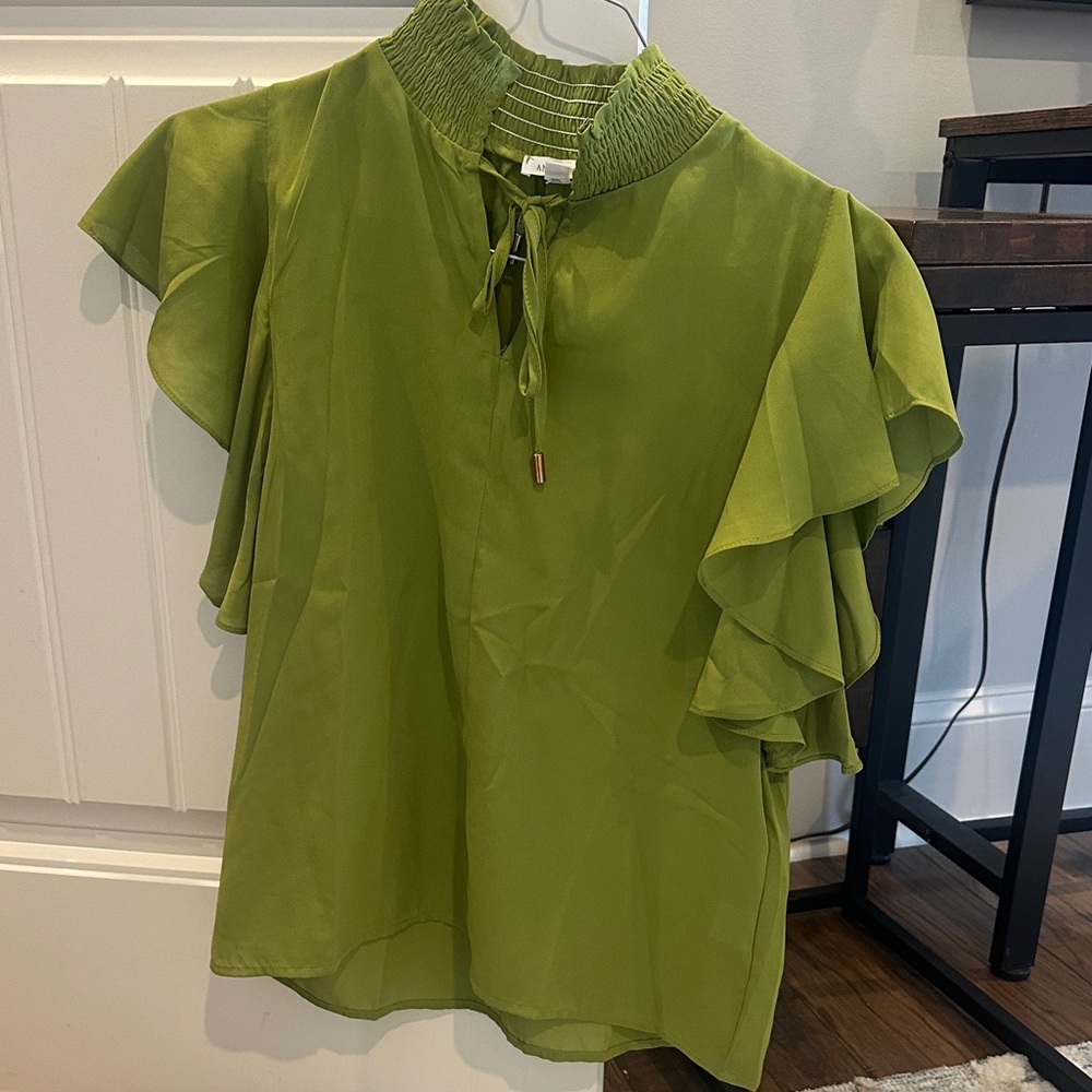 Chic Olive Green Ruffle Sleeve Blouse